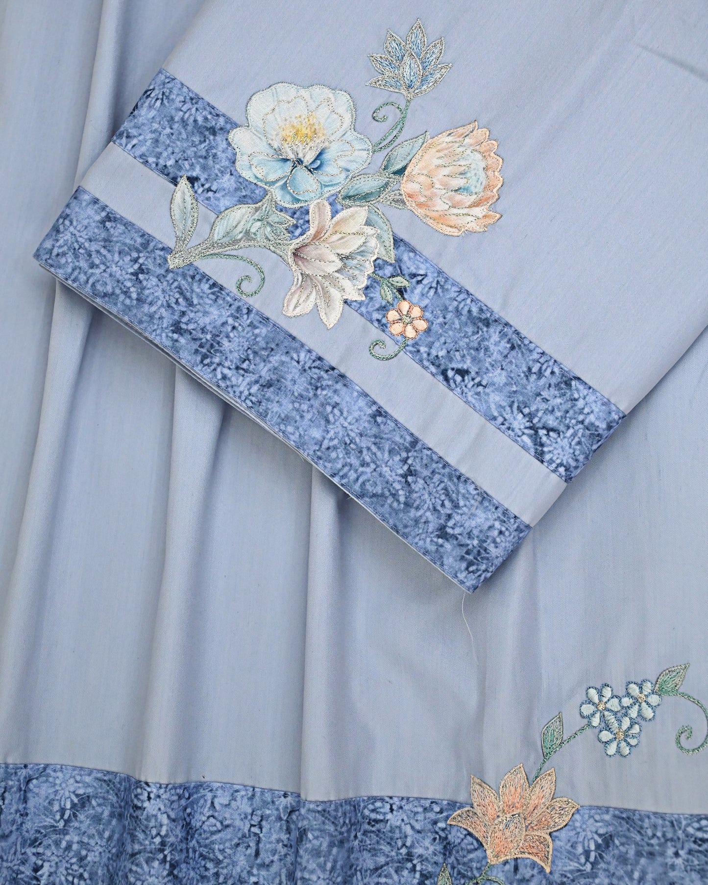 Powder Blue Rida With Smart Dark Blue Panel & Smart Floral Work