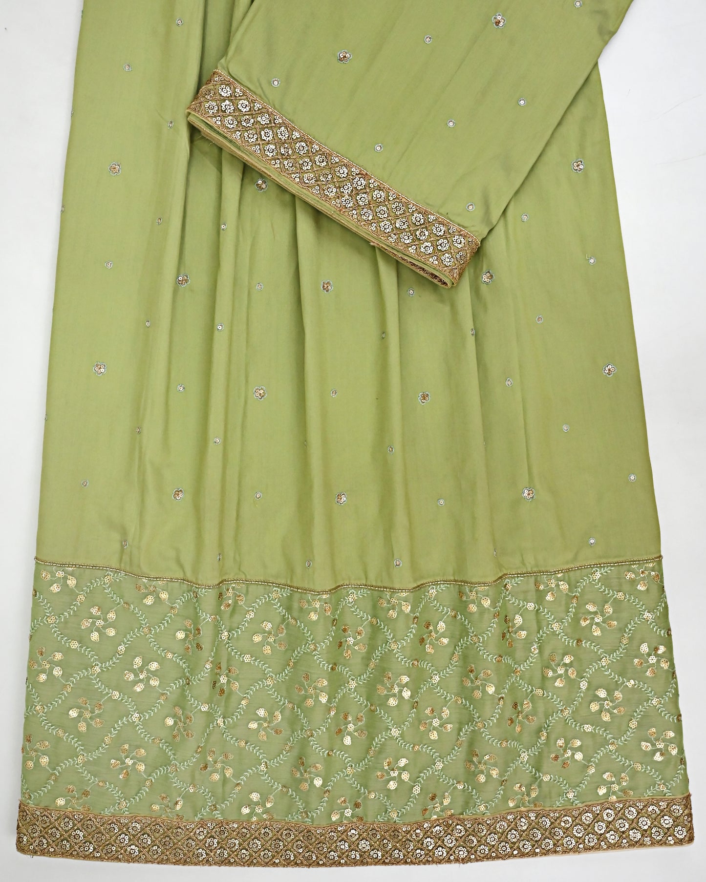 Mehndi Green Rida With Golden Tiki Panel Golden Lace & All Over Floral Booties