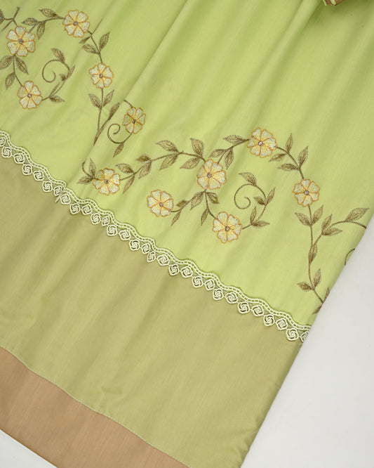 Celery Green Rida With Smart Floral Embroidery Border & Plain Panel
