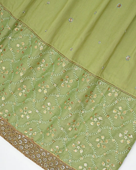 Mehndi Green Rida With Golden Tiki Panel Golden Lace & All Over Floral Booties