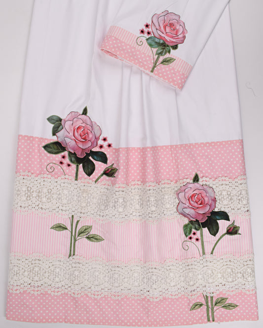 White Rida With Smart Lace & Rose Applique Work