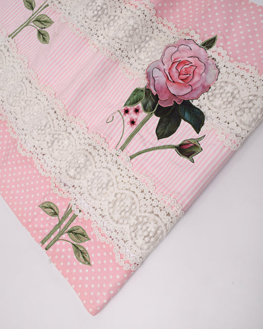 White Rida With Smart Lace & Rose Applique Work