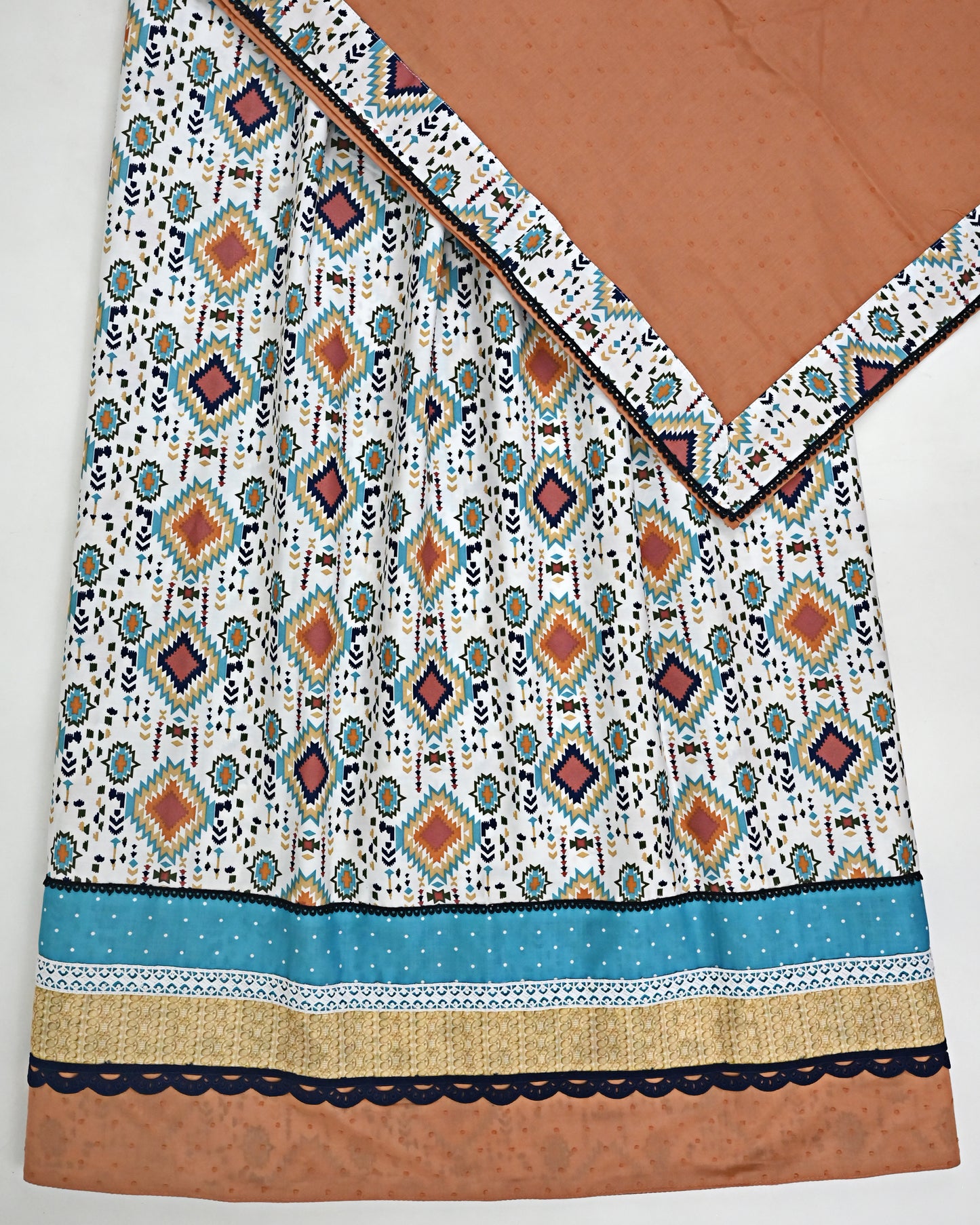 Smart Printed Jodi With Colorful Panel Smart Lace & Plain Orange Dupatta