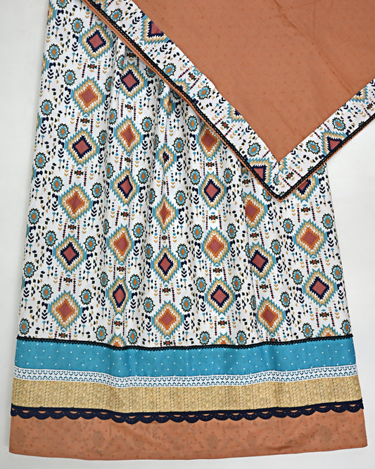 Smart Printed Jodi With Colorful Panel Smart Lace & Plain Orange Dupatta