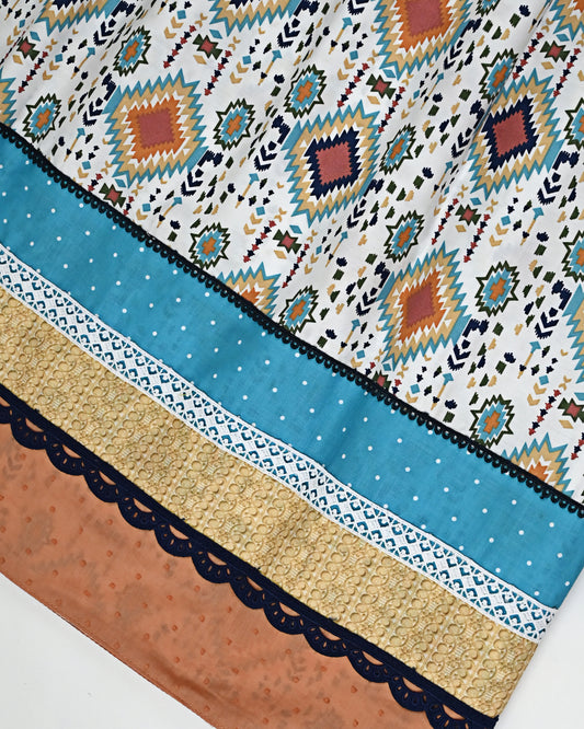 Smart Printed Jodi With Colorful Panel Smart Lace & Plain Orange Dupatta