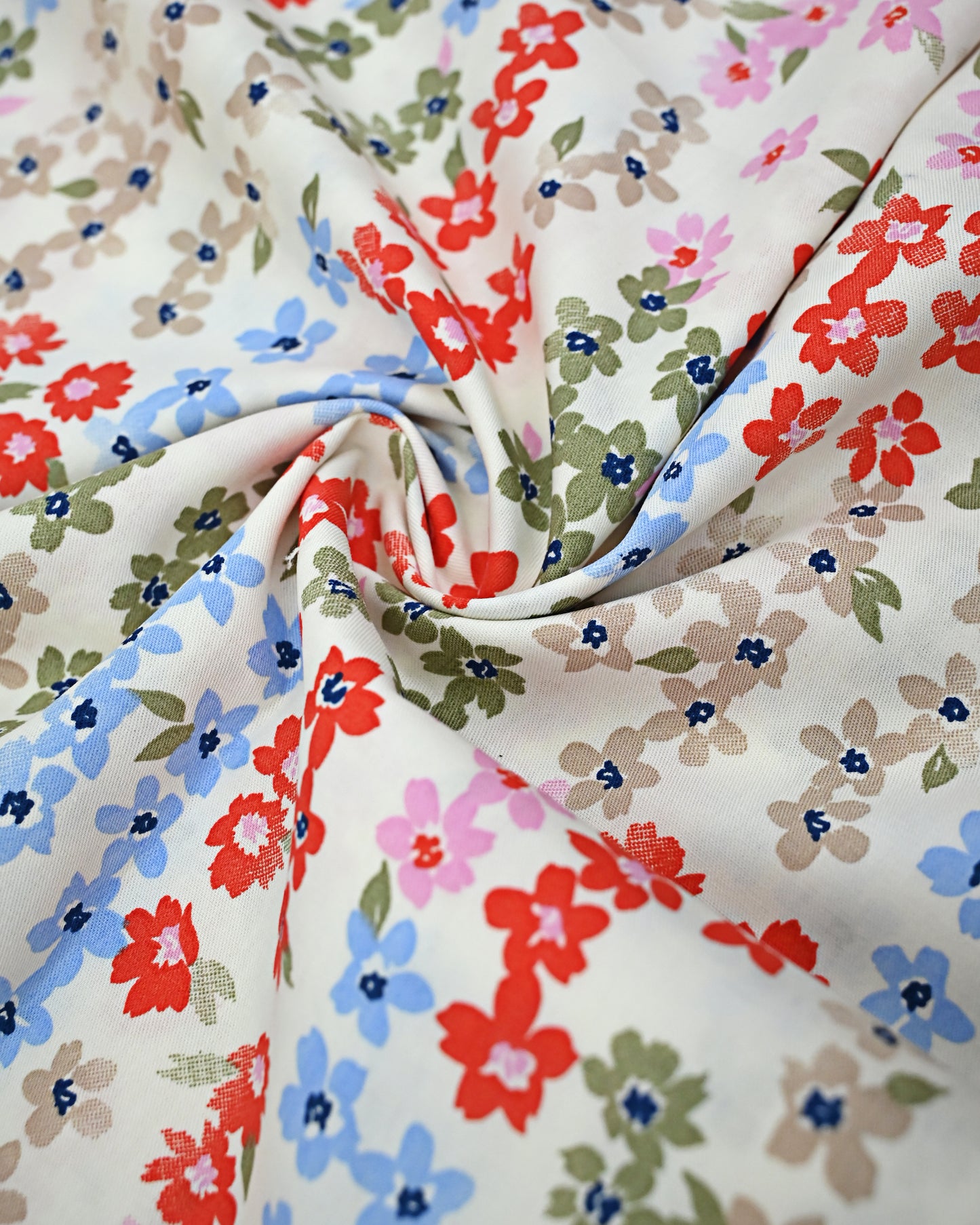 Multi Floral Print Jodi With Smart Lace & Smart Red Base White Dots Dupatta