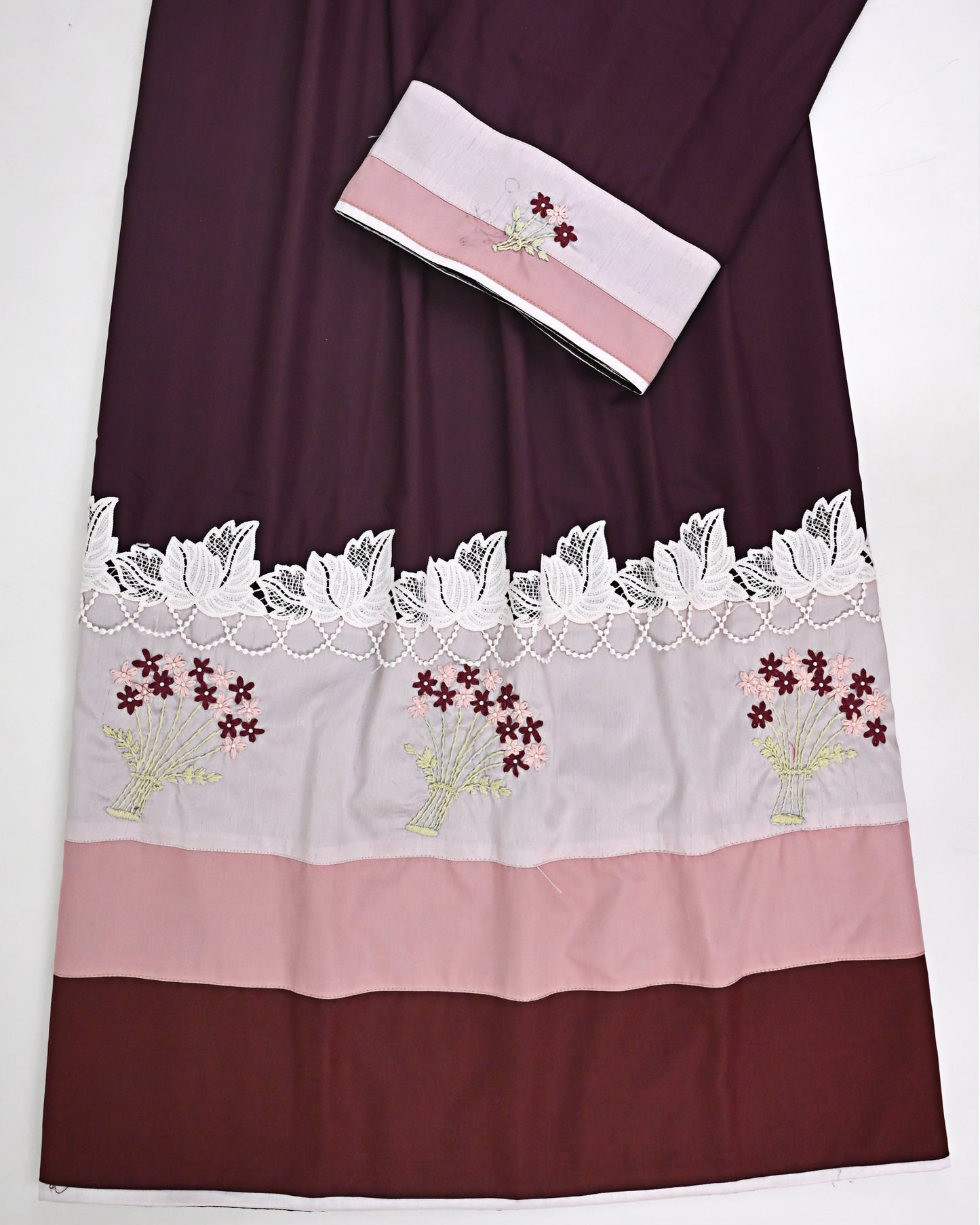 Dark Maroon Rida With Smart Light Dark Shade Panel Smart Lace & Floral Work