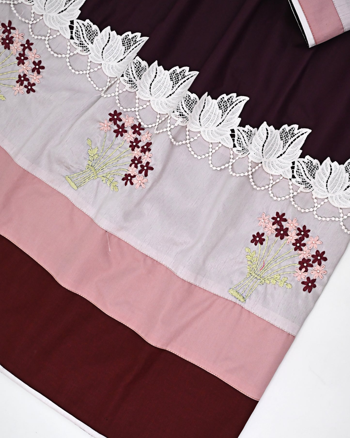 Dark Maroon Rida With Smart Light Dark Shade Panel Smart Lace & Floral Work