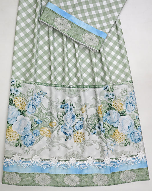 Sage Green Cheks Rida With Smart Beautiful Floral Panel & Smart Lacing