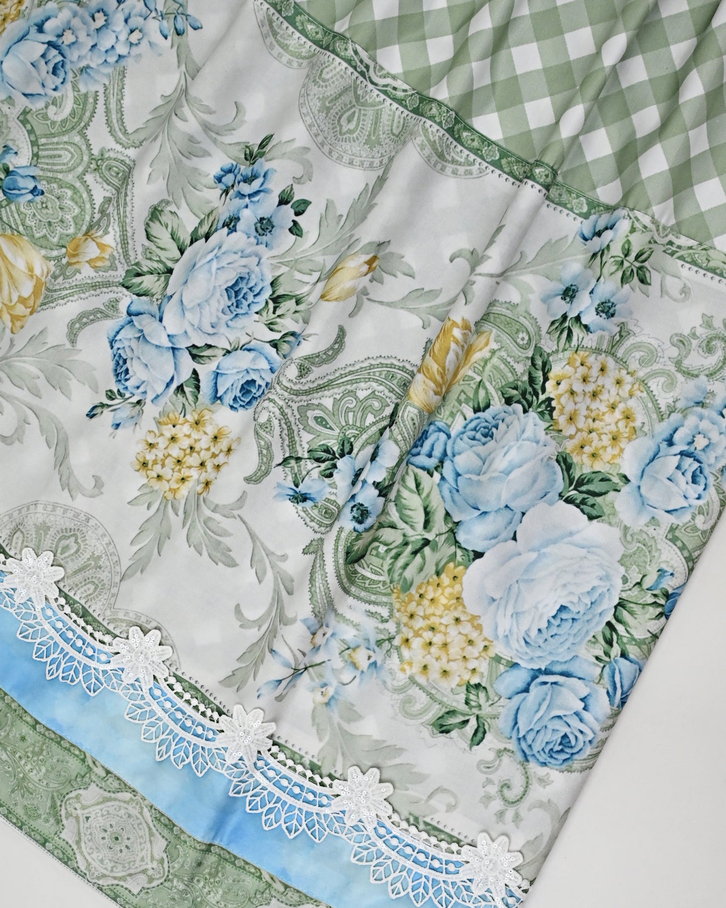 Sage Green Cheks Rida With Smart Beautiful Floral Panel & Smart Lacing