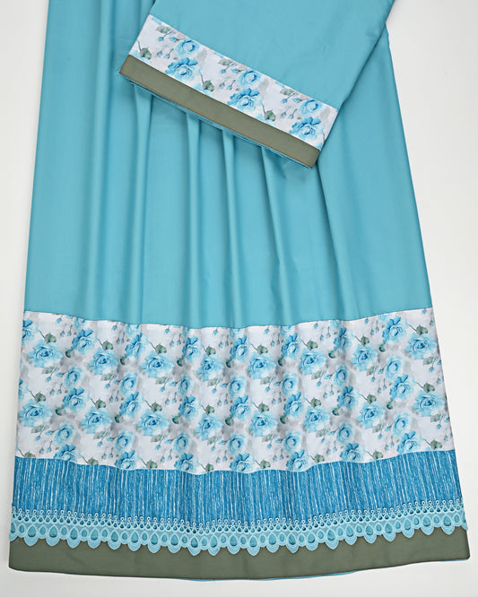 Turquoise Blue Rida With Smart Floral Panel & Lace