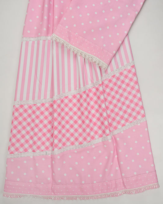 Baby Pink Rida With Smart Checks Dots & Stripes Panel