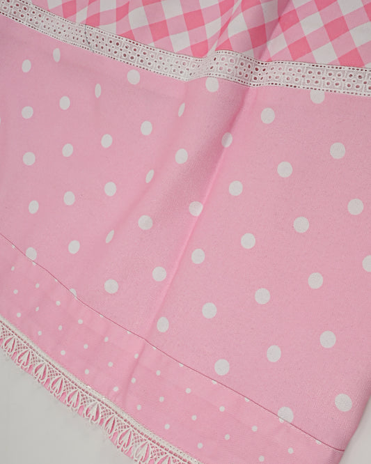 Baby Pink Rida With Smart Checks Dots & Stripes Panel