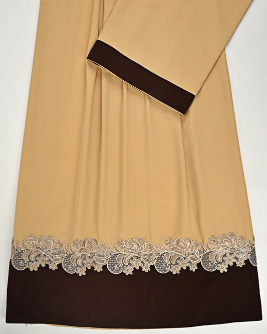 Golden Abaya Rida With Smart Lacing & Dark Brown Panel
