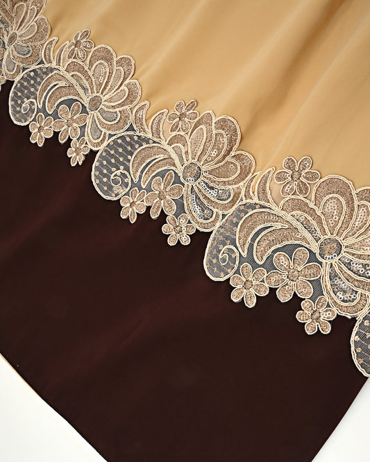 Golden Abaya Rida With Smart Lacing & Dark Brown Panel