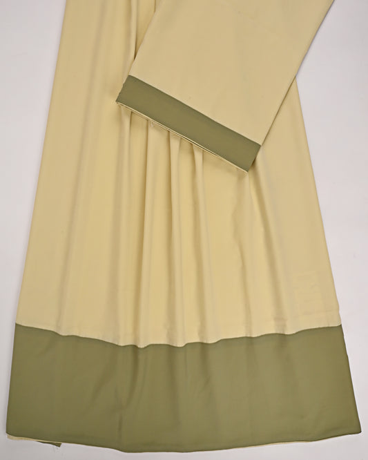 Light Yellow Abaya Ohbat With Green Panel