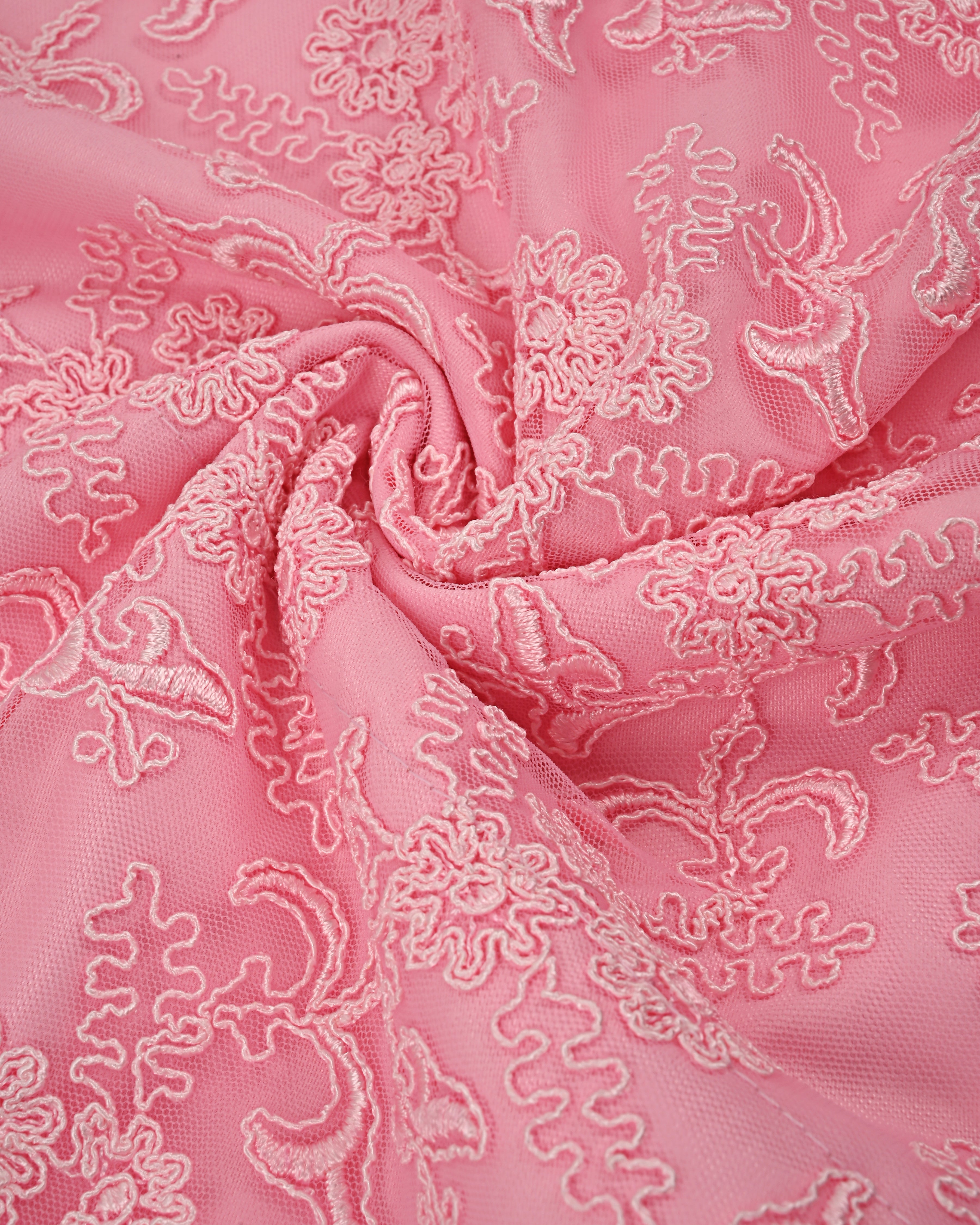 Bright Pink Rida With Full Floral Net Piece & Smart Sequence Lace