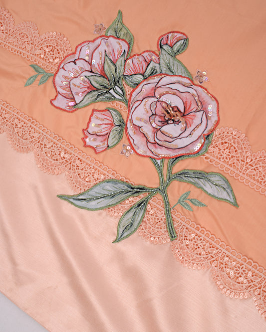 Peach Rida With Smart Lace & Floral Work