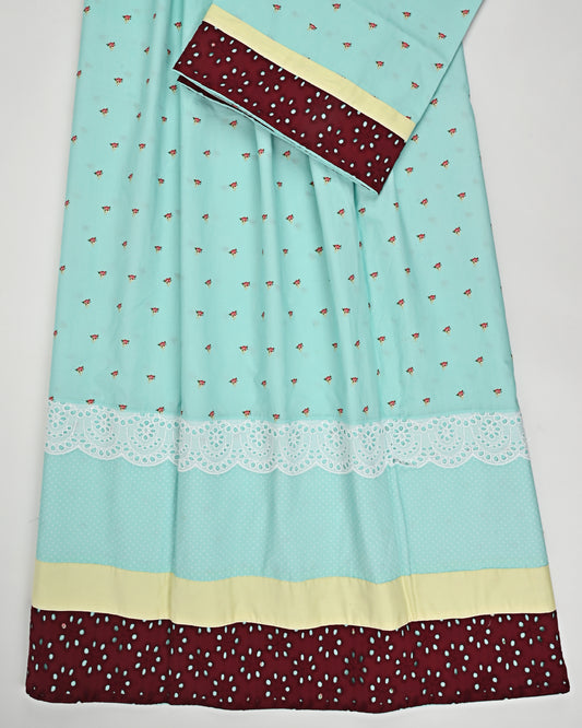 Mint Green Floral Print Rida With Plaiin Panel & Smart Dark Hakoba Lace