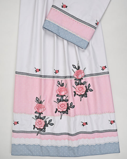 White Rida With Baby Pink Panel Smart Lace & Floral Applique Work