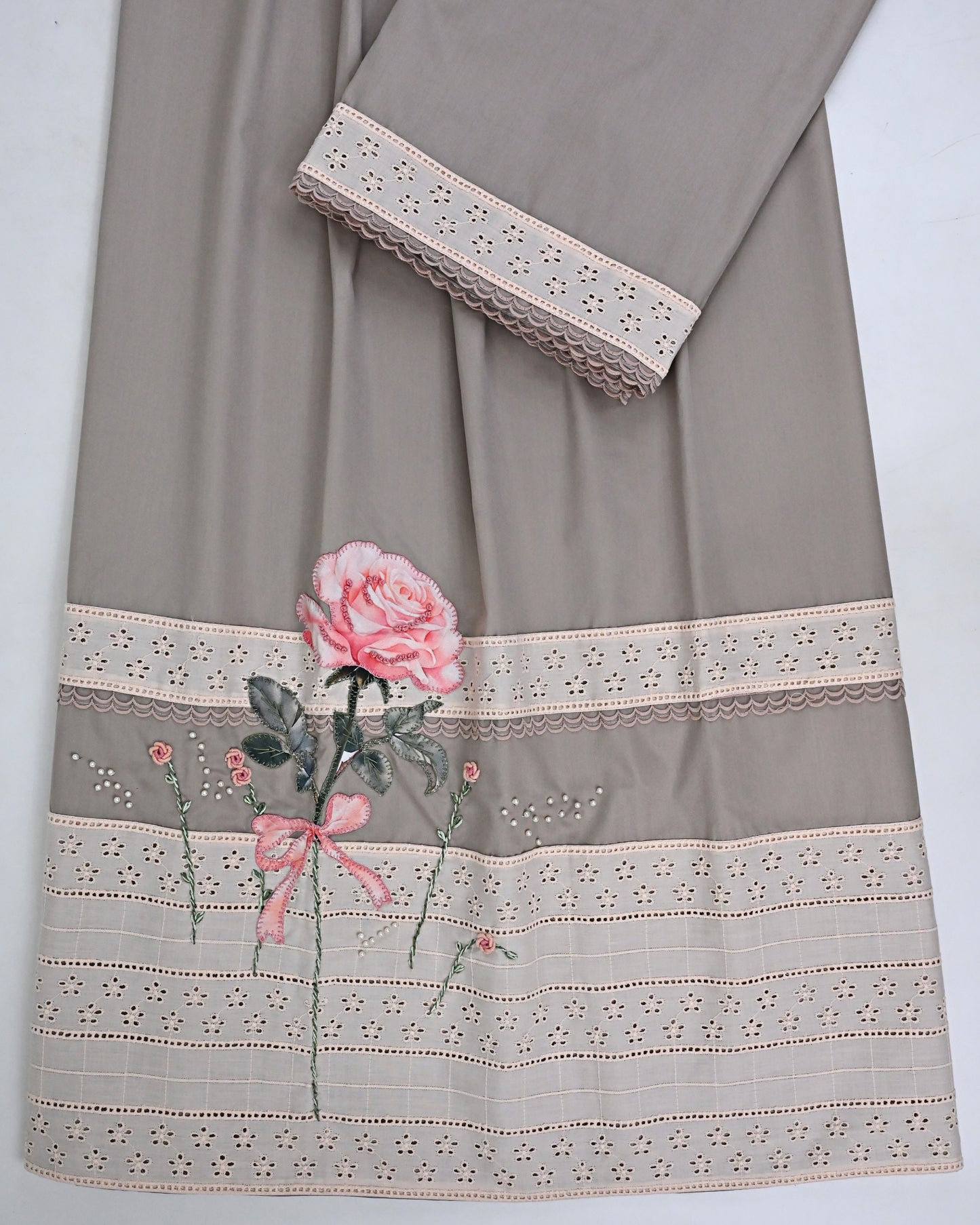 Ash Grey Rida With Smart Lacing Panel & Rose Work On It