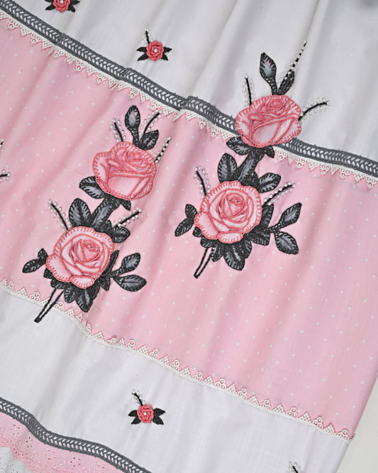 White Rida With Baby Pink Panel Smart Lace & Floral Applique Work