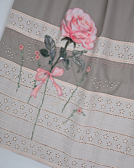 Ash Grey Rida With Smart Lacing Panel & Rose Work On It