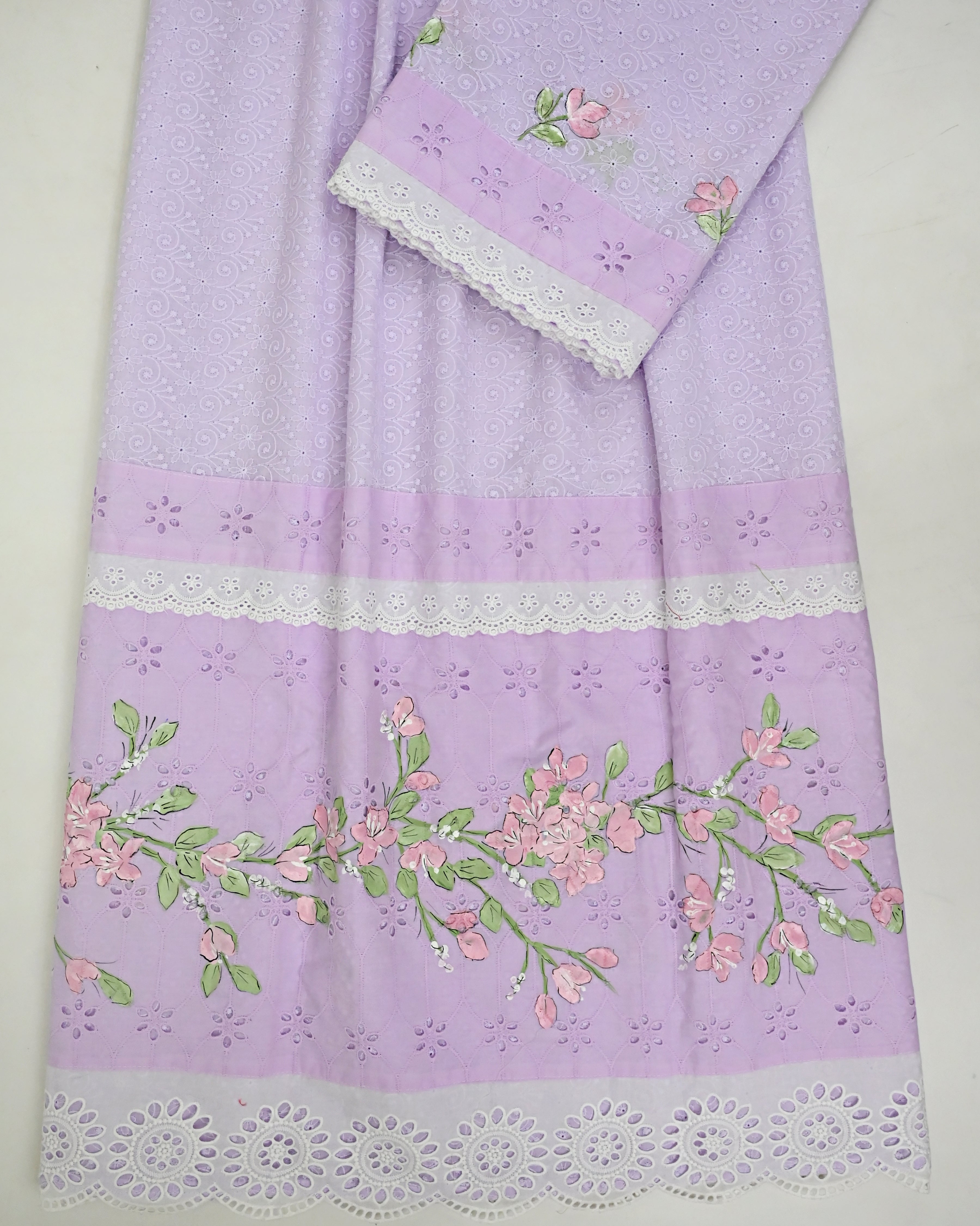 Lavender Hakoba Rida With Smart Hakoba Lace & Floral Painting
