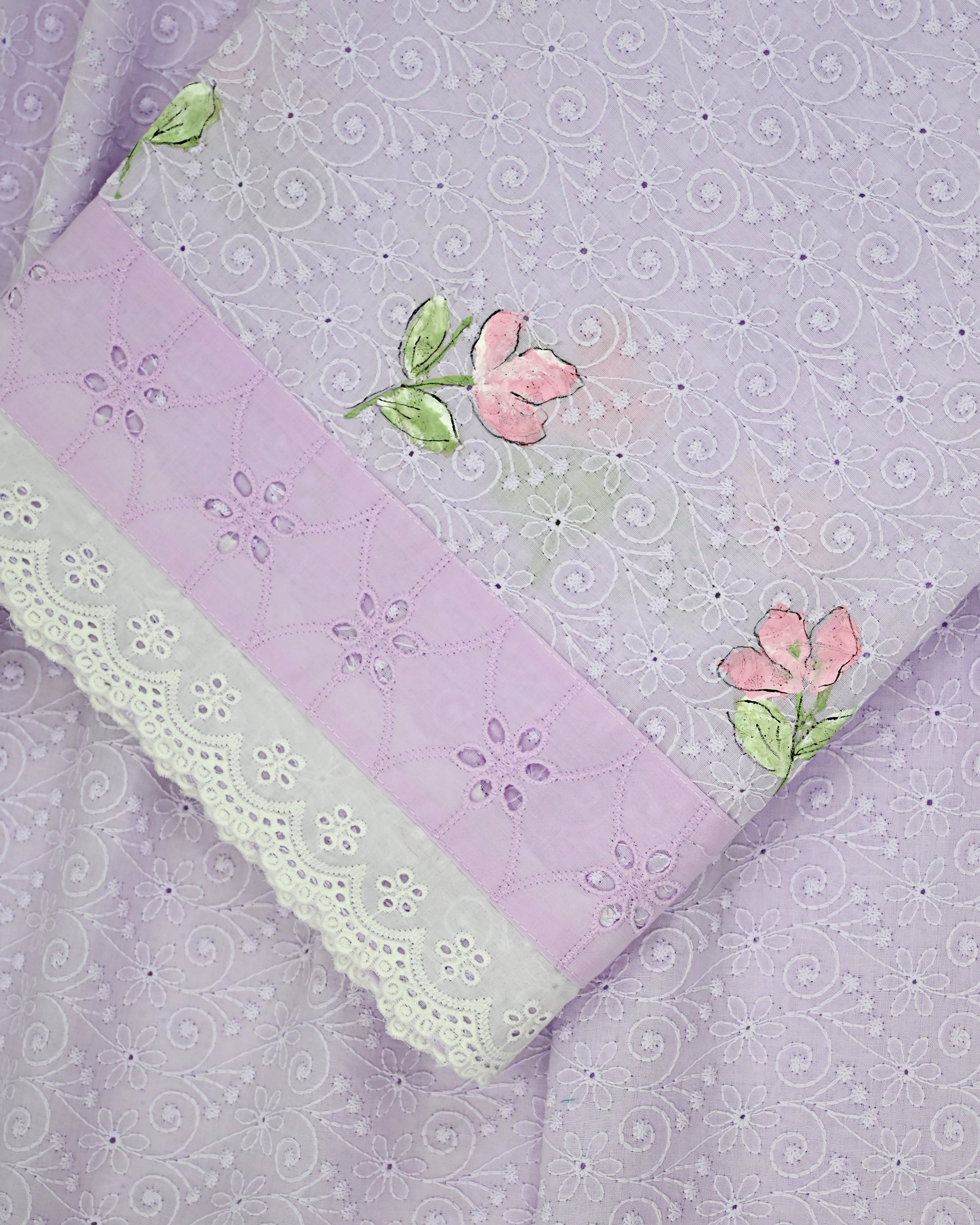 Lavender Hakoba Rida With Smart Hakoba Lace & Floral Painting