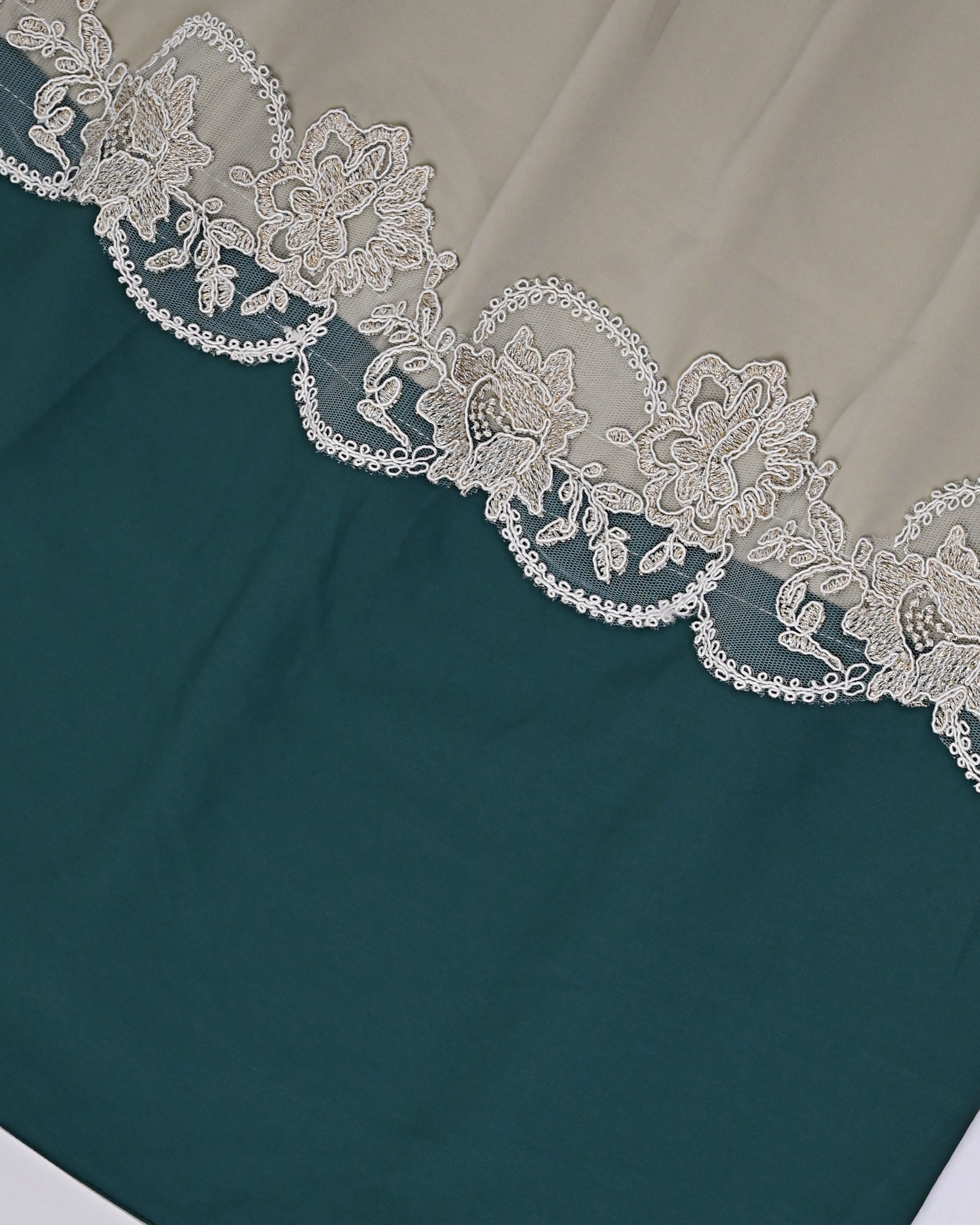 Ice Grey Abaya Rida With Smart Lace & Dark Green Abaya Panel