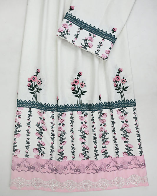 White Rida With Smart Floral Panel Lace & Smart Floral Bullion All Over Work