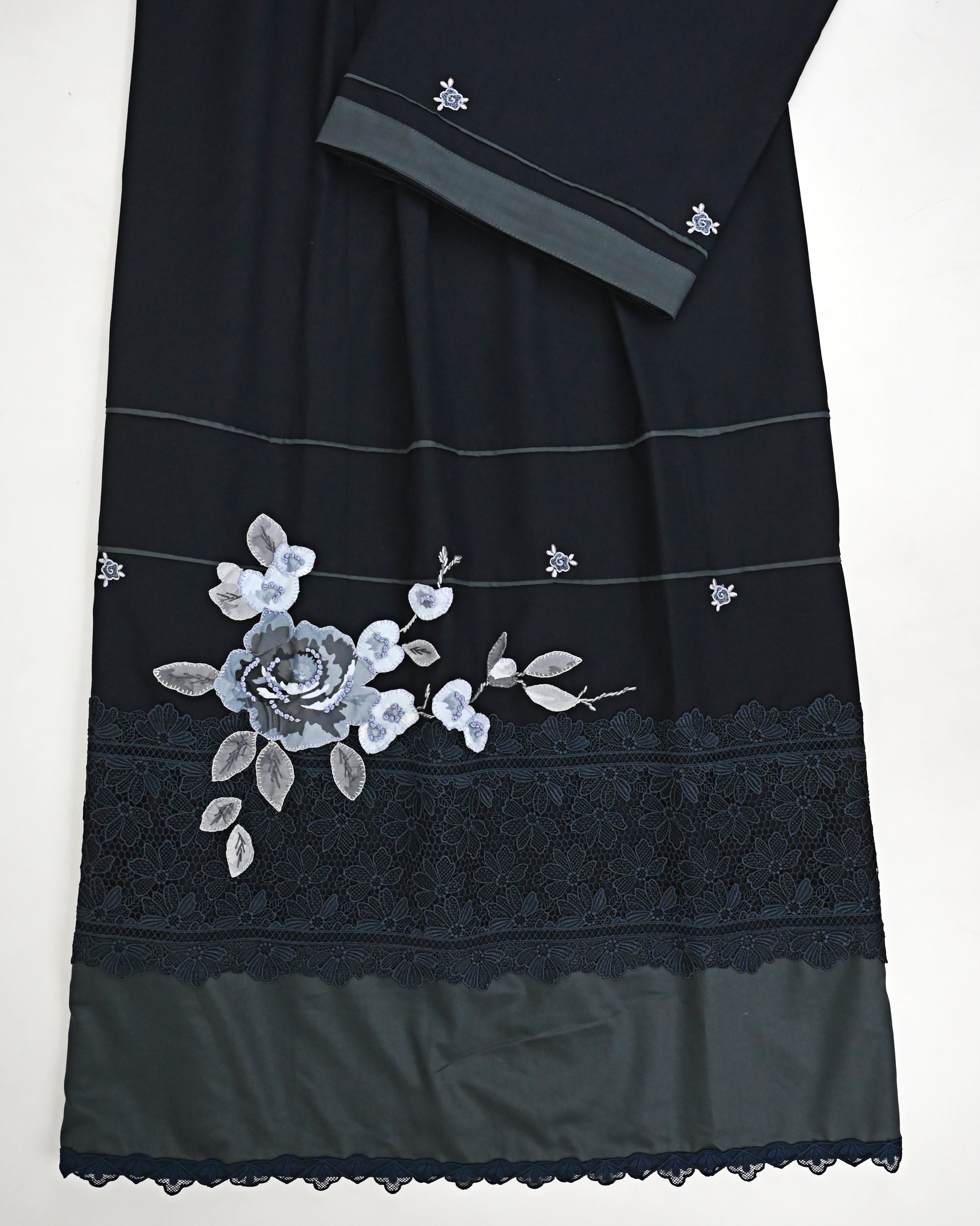 Midnight Black Rida With Dark Lacing Panel & Smart Floral Applique With Embroidery