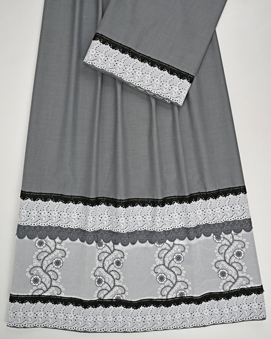 Charcoal Grey Rida With Smart White Floral Design Lace