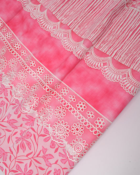 Onion Pink Marble Rida With Smart Printed Panel & Lace