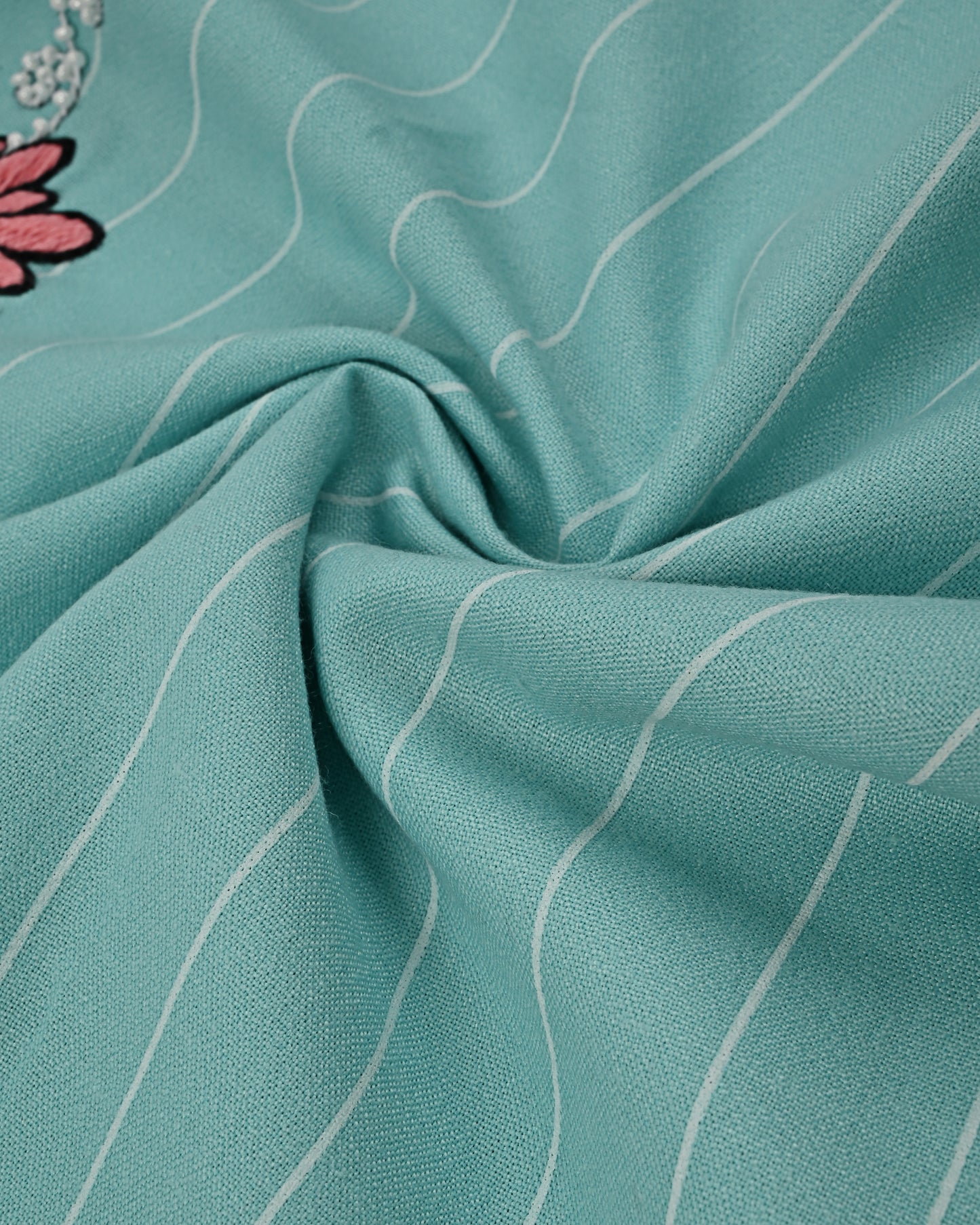 Sea Foam Green Rida With Smart Printed Panel Lace & Floral Work