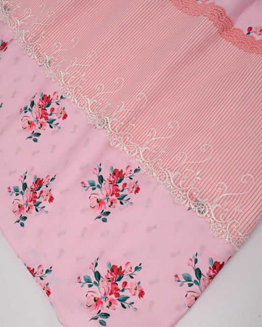 Baby Pink Printed Rida With Printed Panel