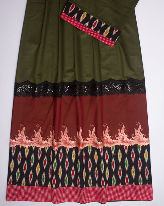 Dark Green Rida With Smart Design Panel & Floral Lace