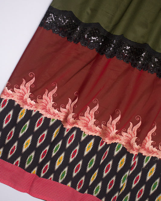 Dark Green Rida With Smart Design Panel & Floral Lace