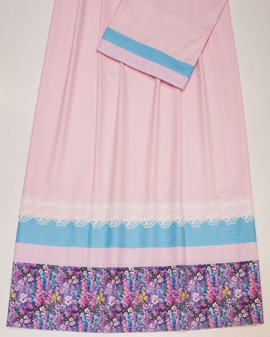 Baby Pink Rida With Smart Multi Color Printed Panel & Lace