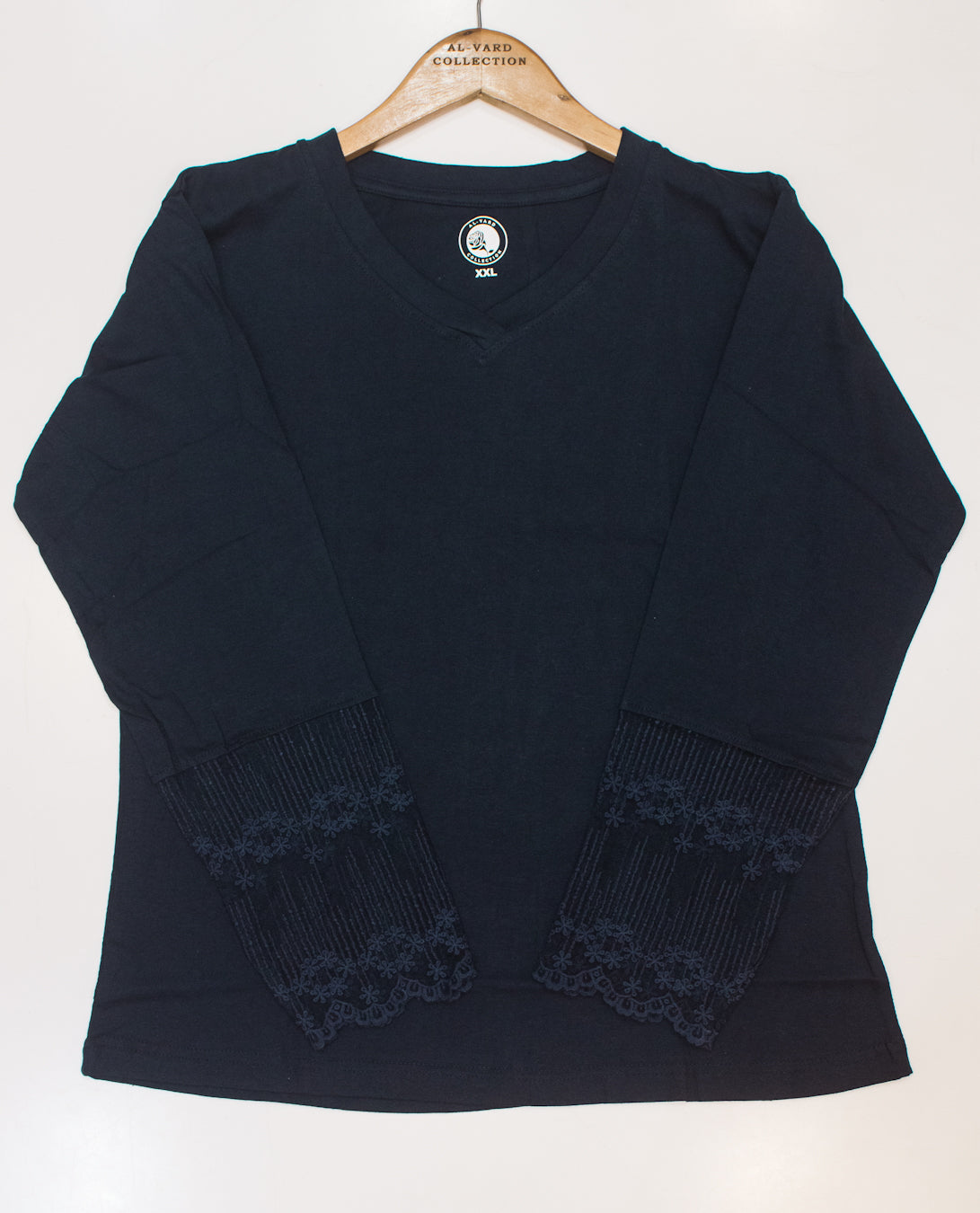 Al Vard Navy Blue T-Shirt With Net Sleeves