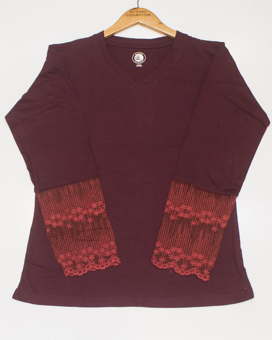 Al Vard Plum T-Shirt With Net Sleeves