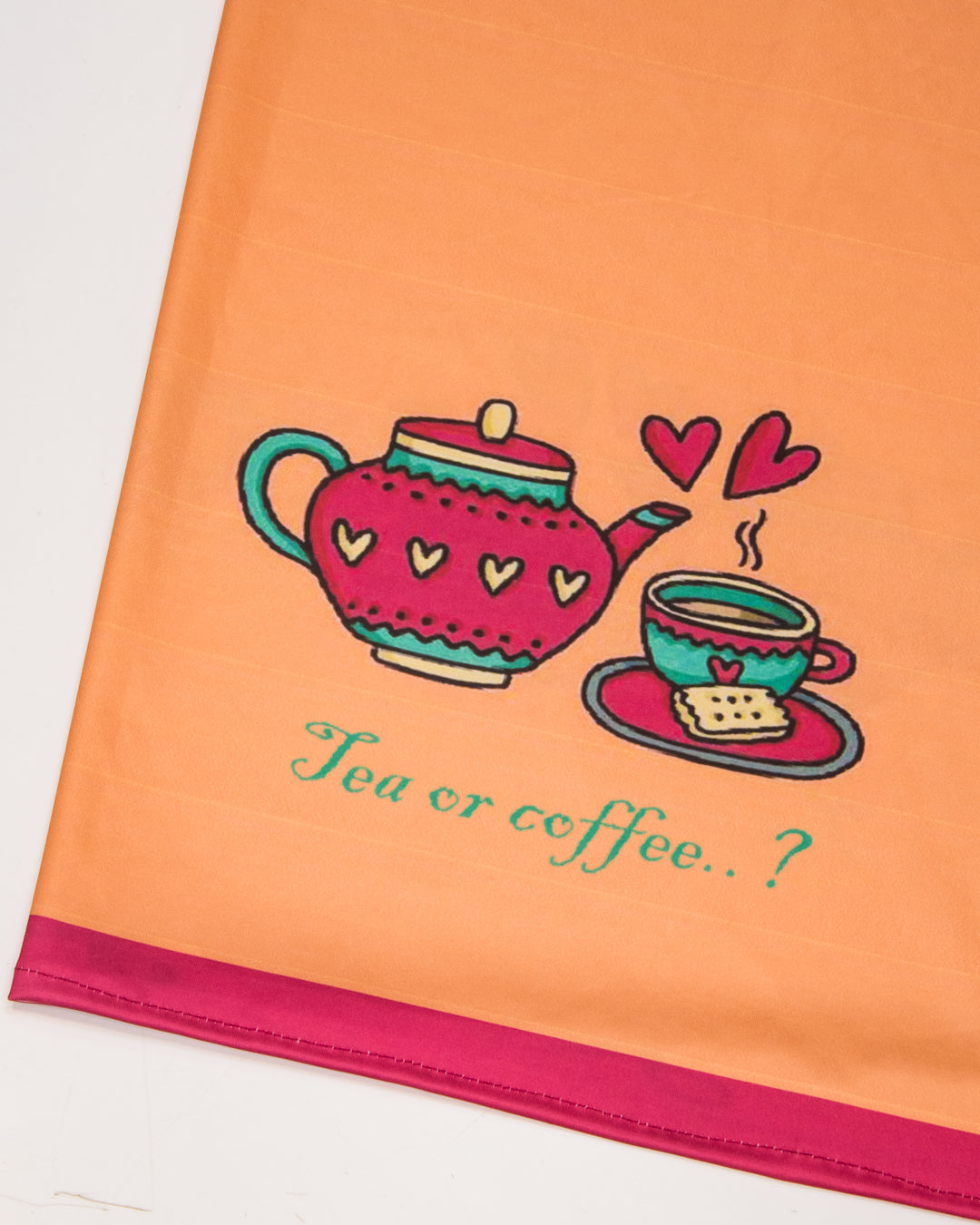 Orange Swim Wear With Tea & Kettle Print & "Tea & Coffee?" Printed