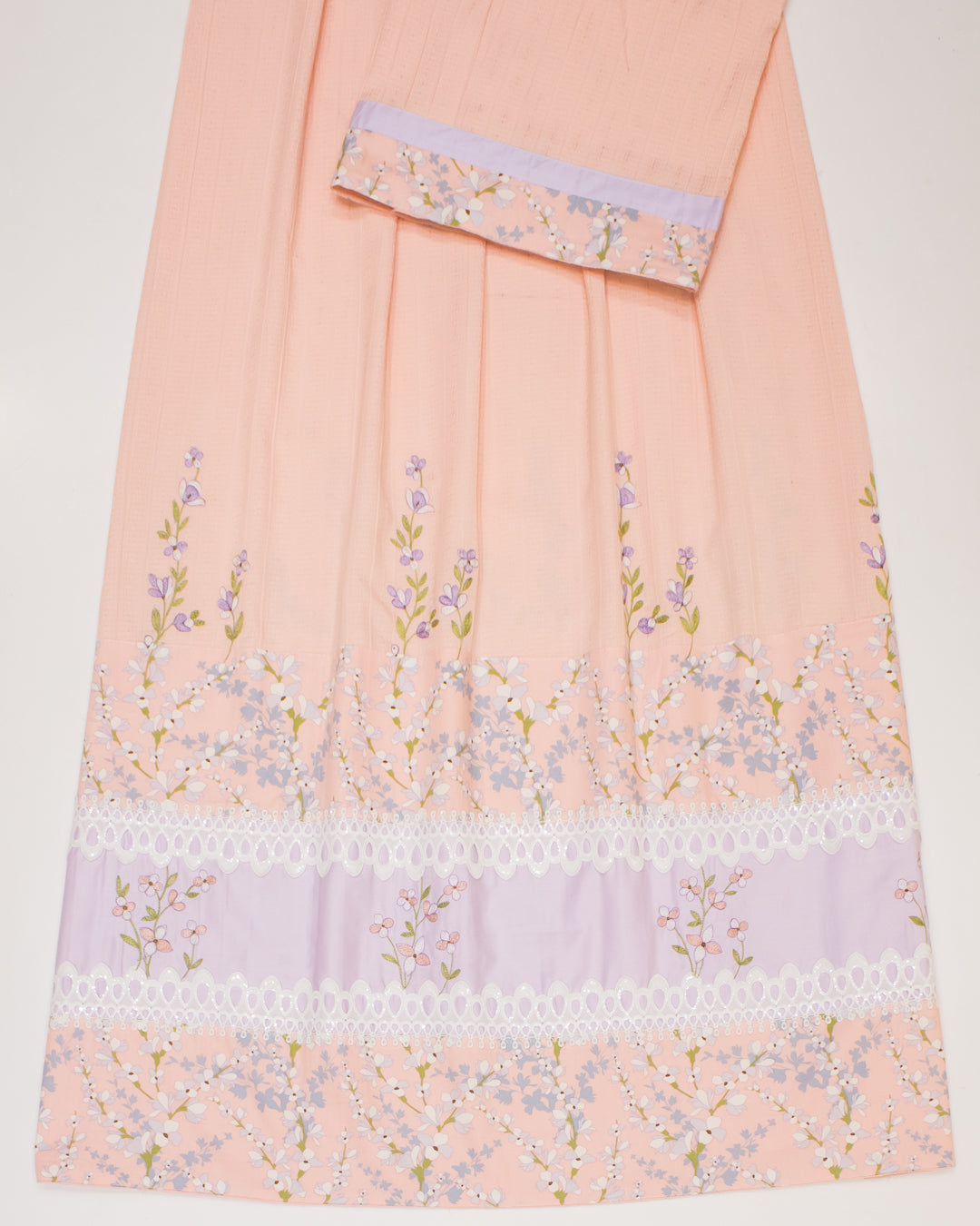 Peach Rida With Smart Lace Floral Panel & Floral Embroidery Work