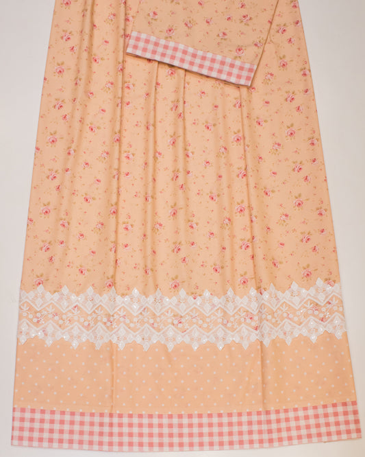 Peach Imported Printed Rida With Smart Panel & Lace