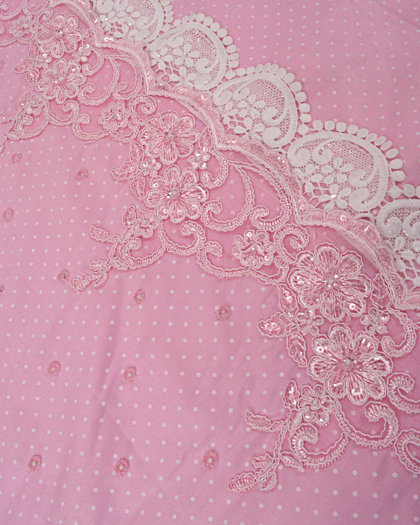 Baby Pink White Dots With Smart Lacing & 3D Aari Work