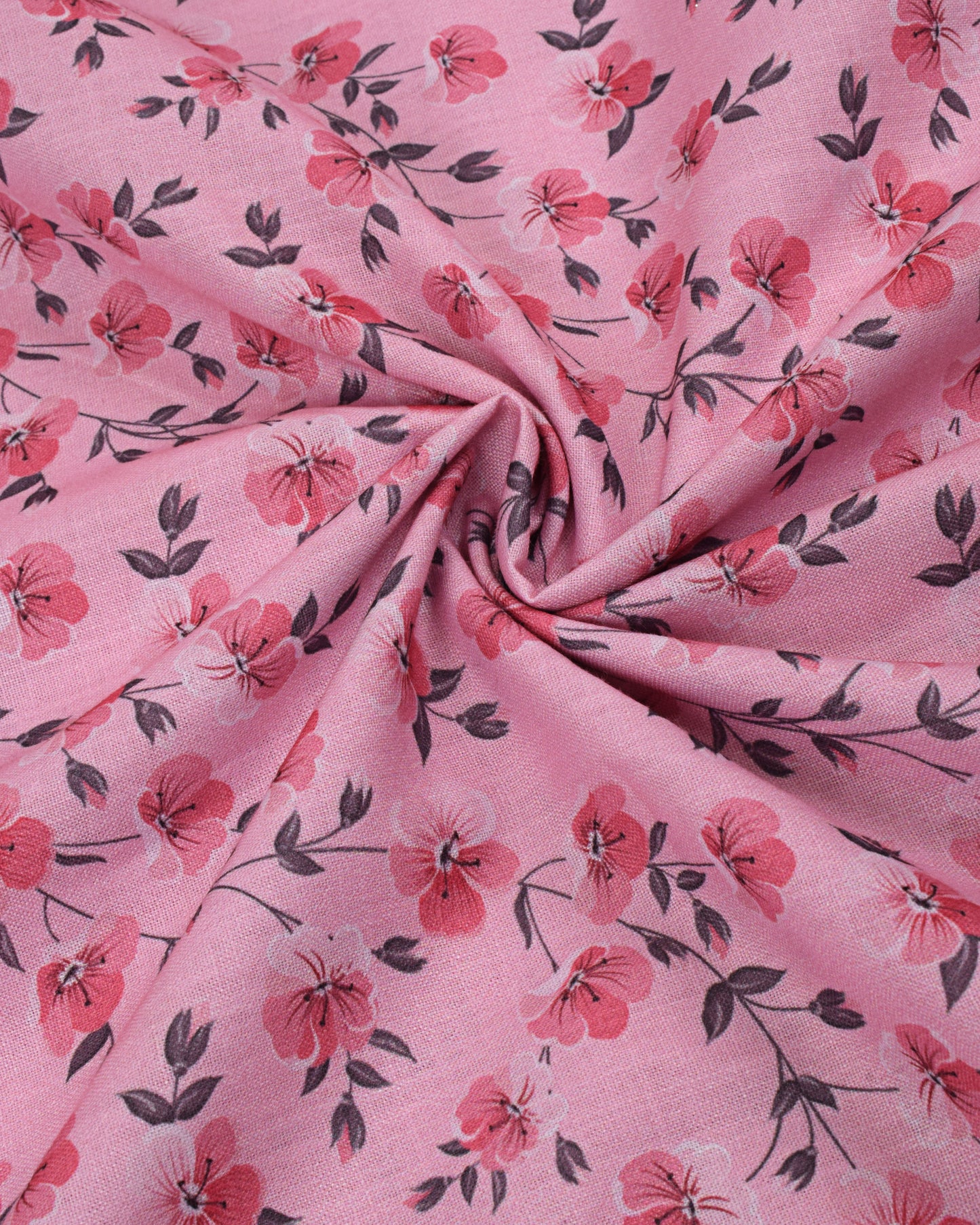 Pink & Grey Floral Printed & Applique Flower Work