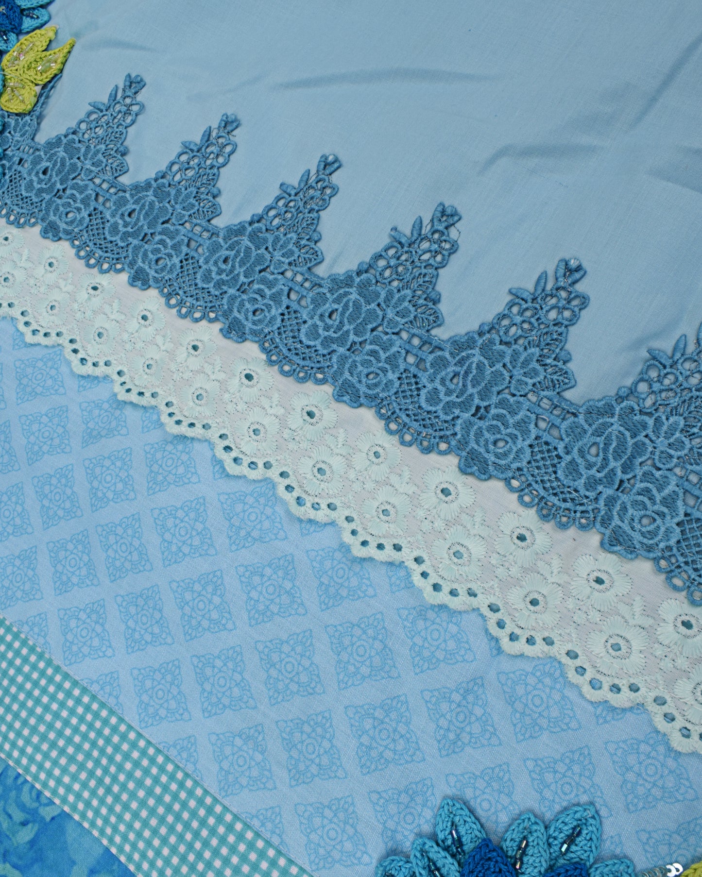 Turquoise Blue With Applique Work & Lace