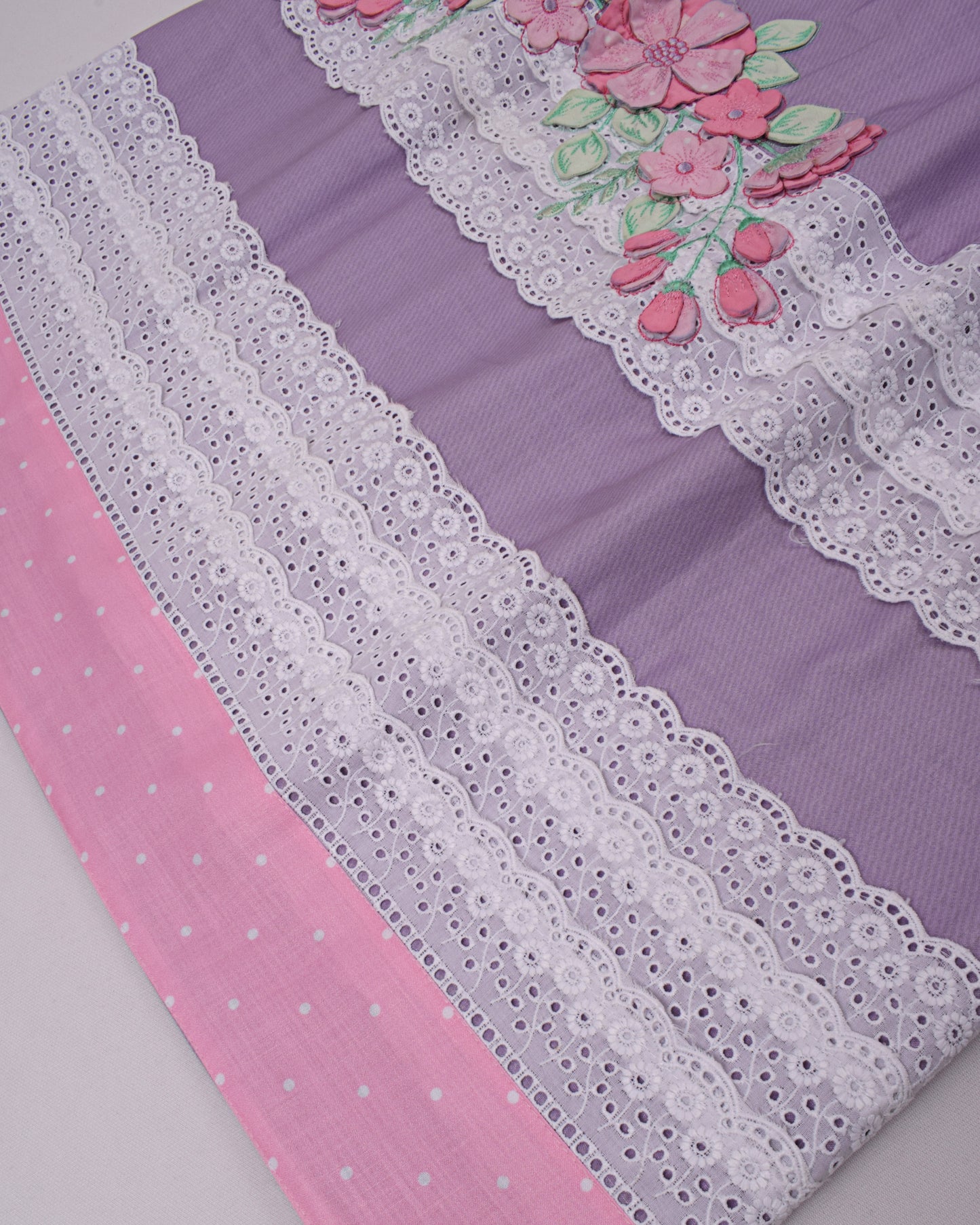 Mauve Based With Smart Lacing & Flower Applique Work