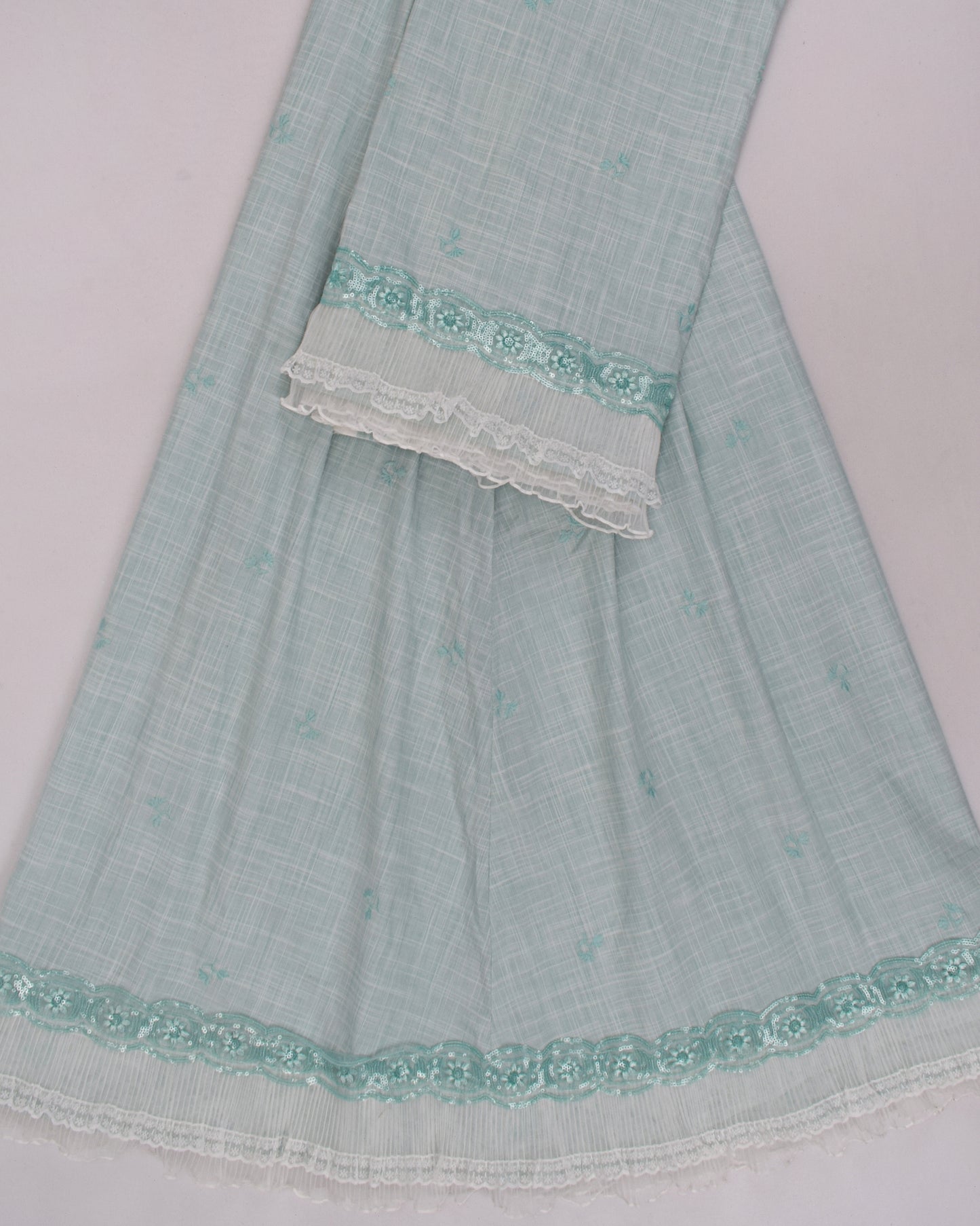 Light Green Rida With Sequence Lace & Fancy Frill